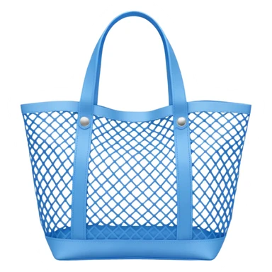 small blue mesh tote bag emoji, open mesh pattern, simple handles, relaxed summer feel, pastel or vibrant blue color sticker