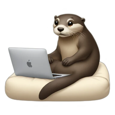 female otter lean against a pillow and use a macbook sticker