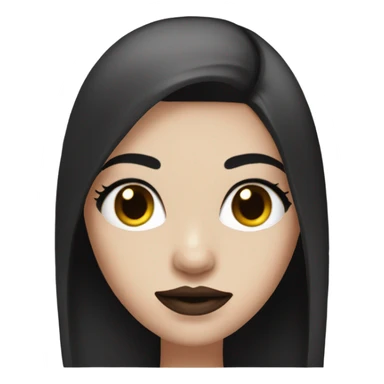 girl with white skin and brown straight straight hair , black black black eyes with eyelashes, black eyebrows red lips,  sticker