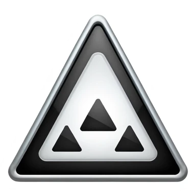 Minimalistic warning triangle emoji, metallic black and white, glowing edges in white, flat vector style, futuristic UI icon

 sticker