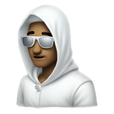 Human wearing white cheat to look like a ghost with sunglass sticker