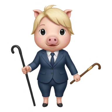 Female pig with hair wearing a suit and  a cane sticker