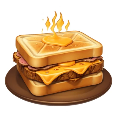 kavurma meat toasted sandwich object icon, grilled toasted bread, sautéed Turkish kavurma beef filling, melted cheese, juicy meat texture, golden brown crust, warm steam rising, 3D cartoon, mobile game icon style, centered, clean background, no text, no watermark sticker