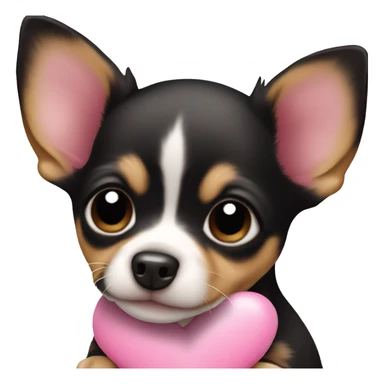black & tan chihuahua puppy with a pink heart sticker