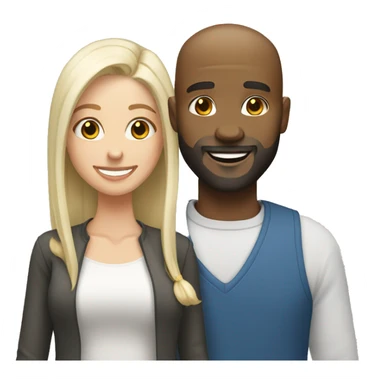 bald black man smiling with beard and white girl with platinum blonde hair  sticker