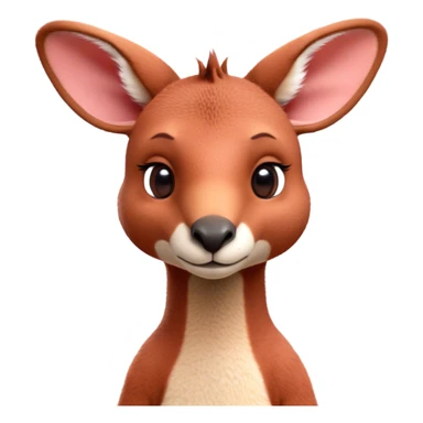 Cinematic Cute Adult Red Kangaroo Portrait Emoji, Head tilted playfully and inquisitively, showcasing a charming, robust build with soft reddish fur and a uniquely red kangaroo-like head featuring a gentle, elongated snout and rounded ears, with large, sparkling eyes full of wonder, Simplified yet irresistibly adorable features, highly detailed, glowing with a warm, friendly glow, high shine, affectionate and lively, stylized with a touch of outback whimsy, soft glowing outline, capturing the essence of a mischievous yet loving kangaroo that seems as if it could hop out of the screen into your arms! sticker