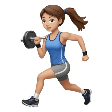 one women running and lifting weights. brown hair, light skin, hazel eyes. sticker