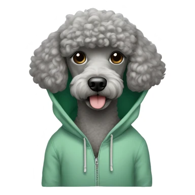 gray poodle wearing a sage green hoodie sticker