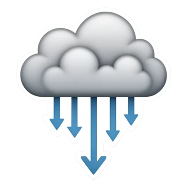 Abstract minimalist emoji showing a downward fading arrow dissolving into mist, with scattered broken lines and a heavy low-hanging cloud form above, symbolising a discipline slump and loss of structure. Muted tones, soft gradients, flat vector icon, transparent background. sticker