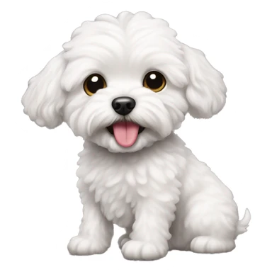 white maltipoo dog with tongue sticker