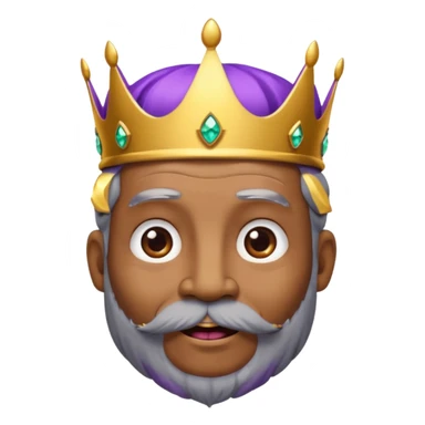 Create a cartoon-style emoji of Baltasar, one of the Three Wise Men. Only show his face and crown. He is older, with a black beard showing streaks of gray, joyful wrinkles, and a purple and gold jeweled crown. Express warmth and wisdom. Colorful and simple, suitable as an emoji. sticker