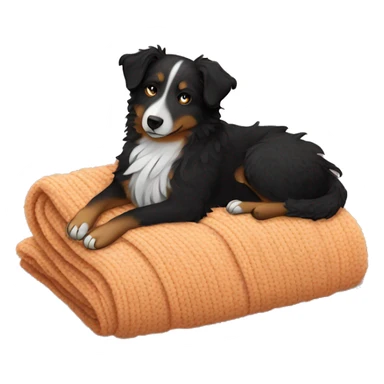 Small black australian shepherd dog sleeping with knit blanket  sticker