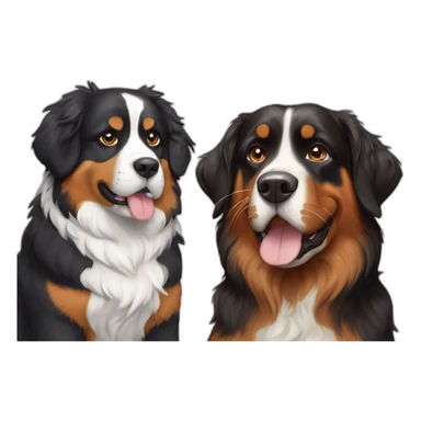 A Bernese dog next to A tortoiseshell cat without white sticker