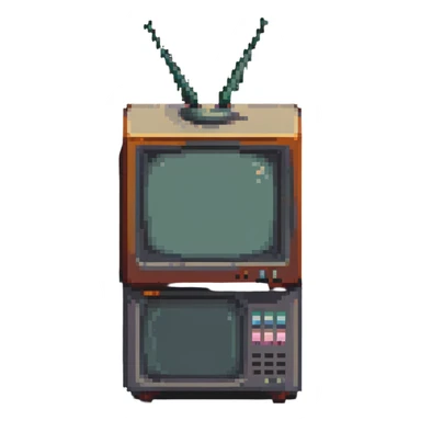 Pixelated old CRT television with knobs and antenna sticker