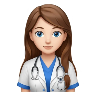 inside a classroom at university that says nursing school on the board with a pretty female nursing student with long brown hair, blue eyes sticker