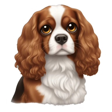 One smaller Blenheim Cavalier and one slightly larger black and brown cavalier with heart eyes sticker