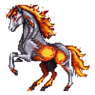 A fast-running fire horse made of embers, magma, and visible lava, with burning mane and ash particles sticker