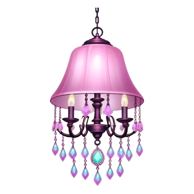 PInk iridescent Bell with chained hanging crystals LAMP with feathers CHANDELIER sticker
