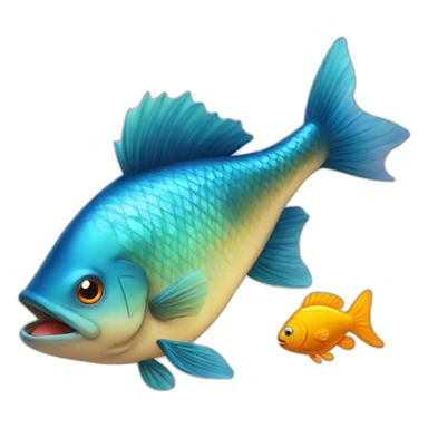 big fish getting fried and a small fish watching sticker