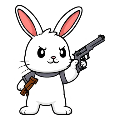 A cartoon rabbit holding and shooting with a gun sticker