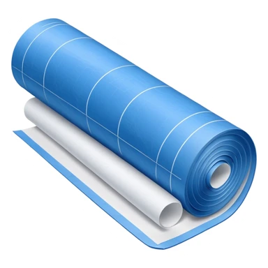 blue blueprint plan with white lines, one slightly rolled up corner, side view sticker
