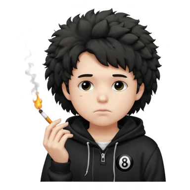 A sad teenager with fluffy hair in a black 8 ball hoodie smoking a ciggarete  sticker