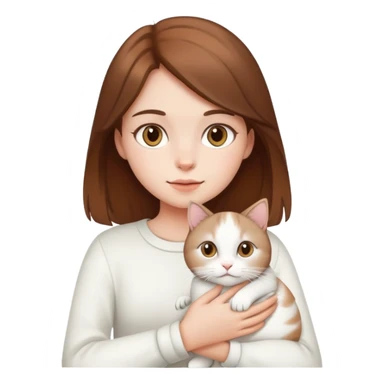 Brown-haired girl holding a white cat sticker