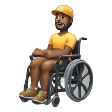 big-bellied, muscular black man with beard and ball cap in a wheelchair sticker