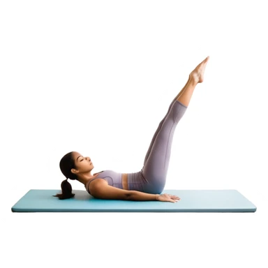 A person performing a Pilates exercise on a mat in a clean, modern studio. The focus is on core strength and flexibility, with a neutral, calming color palette. Simple equipment like a reformer machine and a soft, tranquil background enhance the feeling of controlled movement and focus. sticker