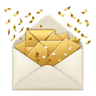 white envelope and gold confetti sticker