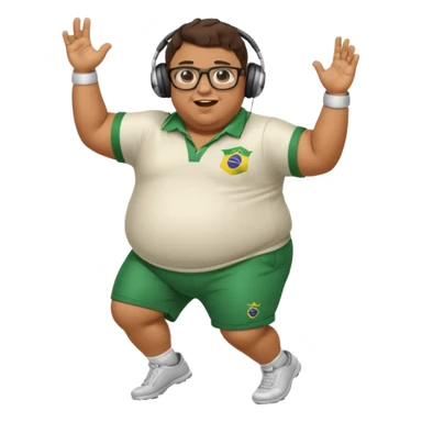 make an guy called pedro who is dancing with a football and playing brazzilian phonk and hee has glasses and is obese sticker