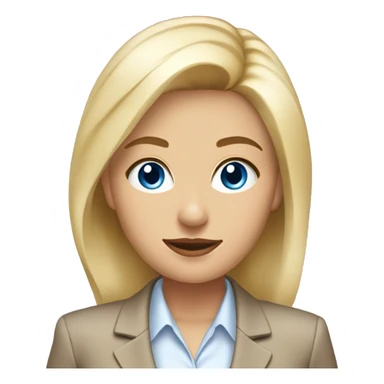 Young business women, with blond hair and blue eyes wearing a tan suit sticker