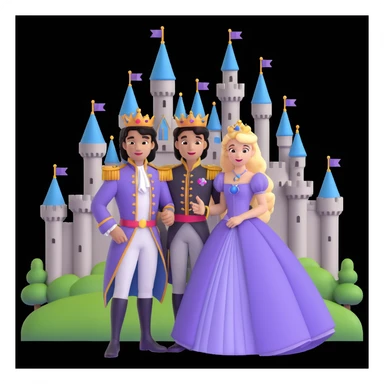 prince and princess Disney dress close up photo in castle background sticker
