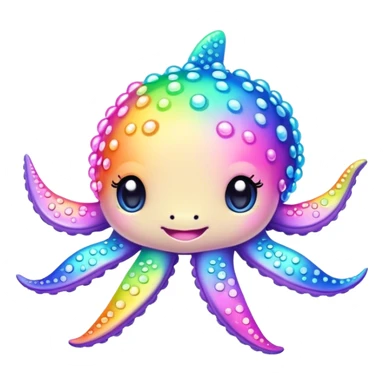 Kawaii pastel neon rainbow bedazzled sea creature sticker