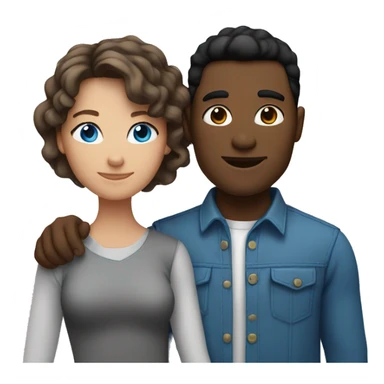 Couple with arms around each other. man with brown skin and black hair. white woman with brown hair and blue eyes  sticker