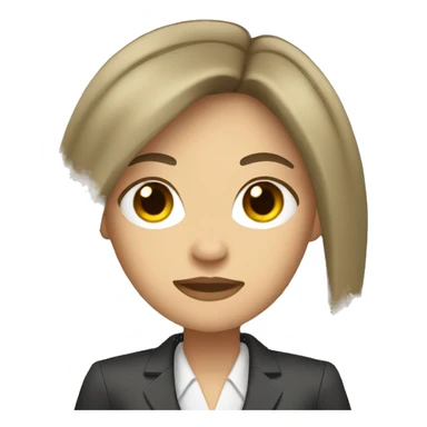 Female defense attorney with long black hair with brown suit sticker