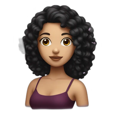 White latin girl with curly black hair and wine sticker