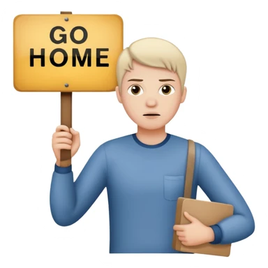 A white person holding a sign that says go home sticker