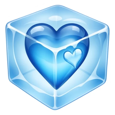 blue heart made of ice, inside an ice cube sticker