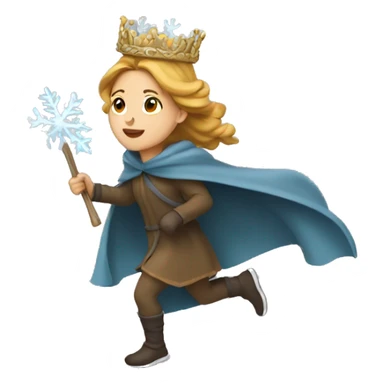 woman running, wearing an Icicle Crown and a Winter Cloak, golden brown hair sticker