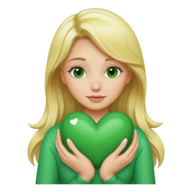 A hug emoji of a blonde women that hugs a green hearth sticker