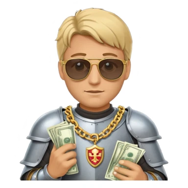 Knight with helmet gold chain dark glasses money sticker