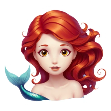 Cinematic Realistic Red Hair Mermaid Portrait, head tilted playfully and inquisitively, showcasing an ethereal form with finely detailed, flowing red hair against luminous porcelain skin. Her bright, curious eyes sparkle like hidden gems beneath the gentle caress of underwater light, rendered with lifelike clarity and warm, filtered illumination—capturing the essence of a spirited mermaid ready to splash playfully into your imagination. sticker