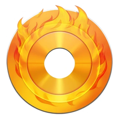 A minimalist CD disc with a subtle fire design, yellow flames sticker