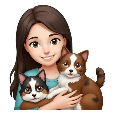 smiling girl with black and White cat and Brown and white Australian shepherd sticker