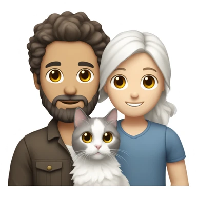 White men with dark brown and grey hair and beard holding white ragdoll cat sticker