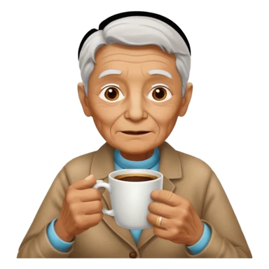 elderly with coffee sticker