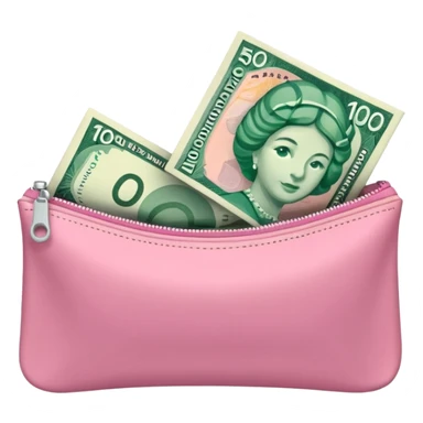 Forest Green Australian $100 long rectangle money notes overflowing in a pink pouch sticker