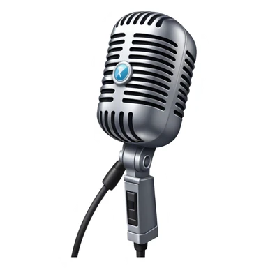 reate a vibrant and dynamic emoji that represents pop or stage vocal performance. The design should feature a close-up of a classic stage microphone (retro-style) with a lanyard, set against a stage background without people.  sticker