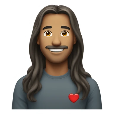 Smiling man with long hair and heart movement sticker